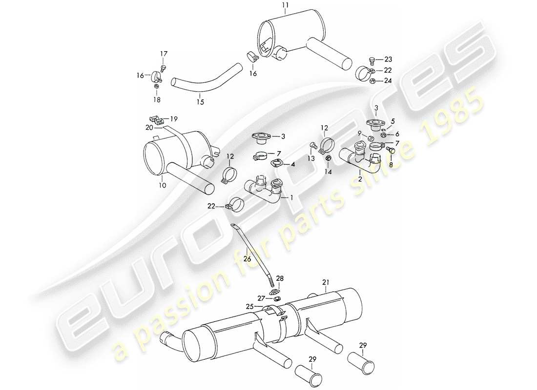 porsche 1963 (356b/356c) exhaust system part diagram