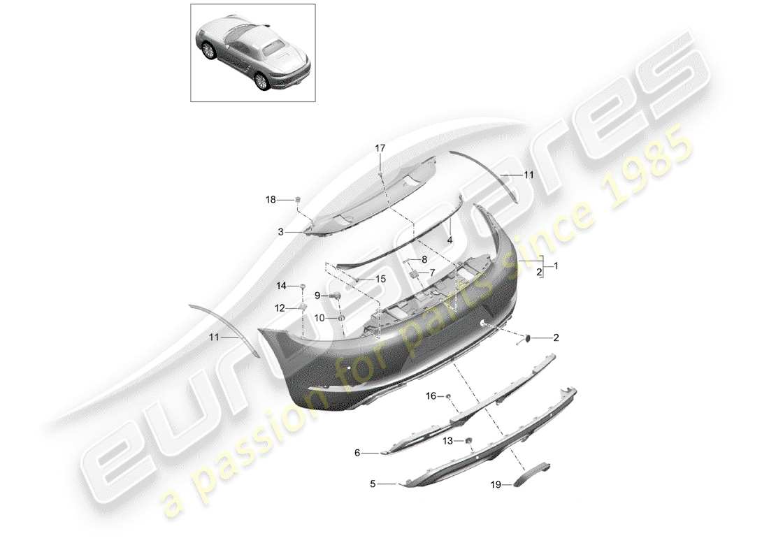 porsche 2018 (718 boxster) bumper rear parts diagram