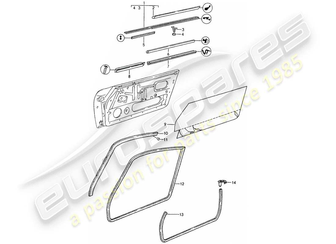 porsche 1991 (964) seal strip - doors parts diagram