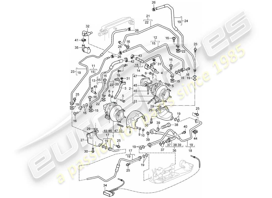 porsche 2009 997-2 turbo / gt2 exhaust gas turbocharger parts diagram