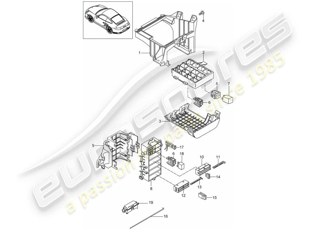 porsche 2012 (997-2 turbo / gt2 rs) fuse box/relay plate parts diagram
