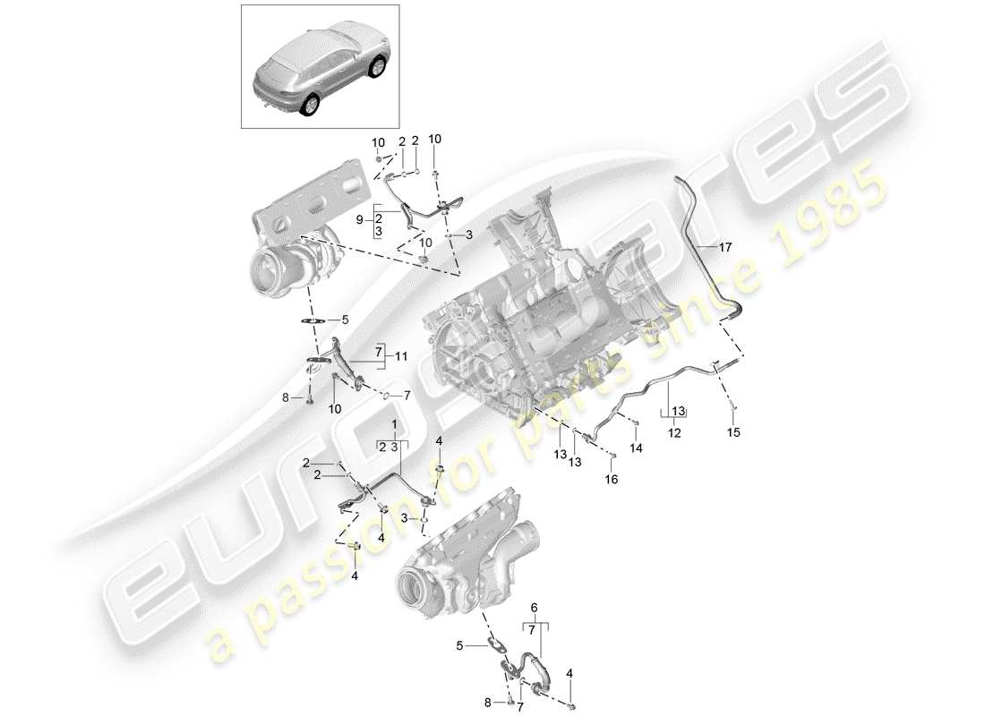porsche 2015 (macan) oil return line for exhaust gas turbocharger part diagram