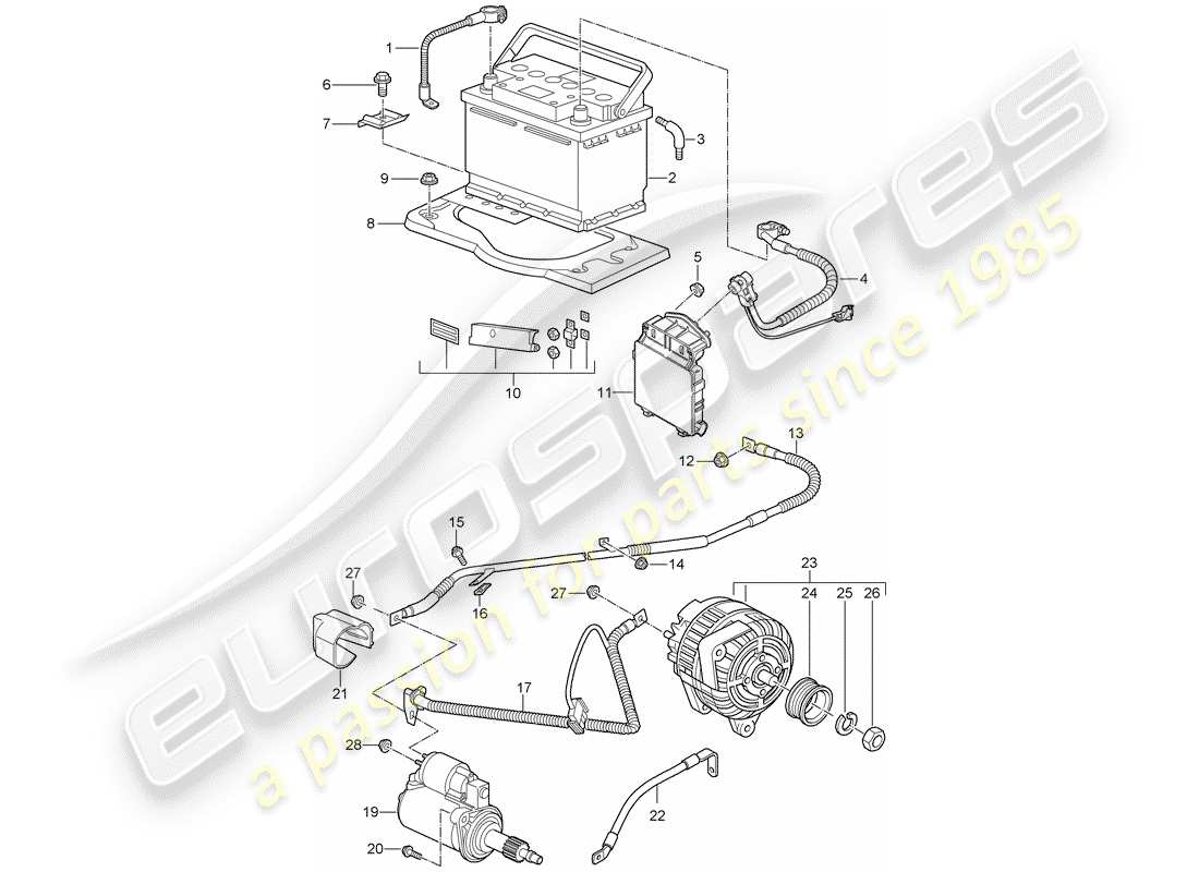 porsche 2011 (997-2 gt3) battery parts diagram