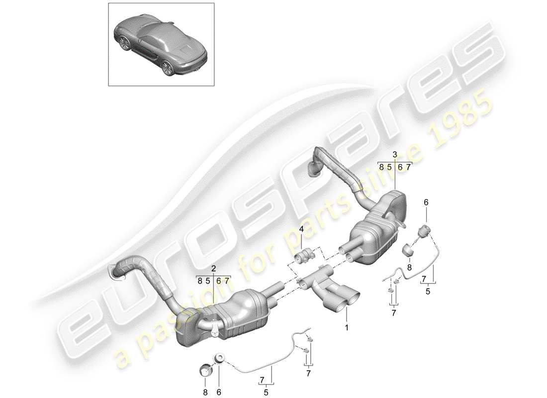 porsche 2015 (981 boxster) exhaust system sport parts diagram