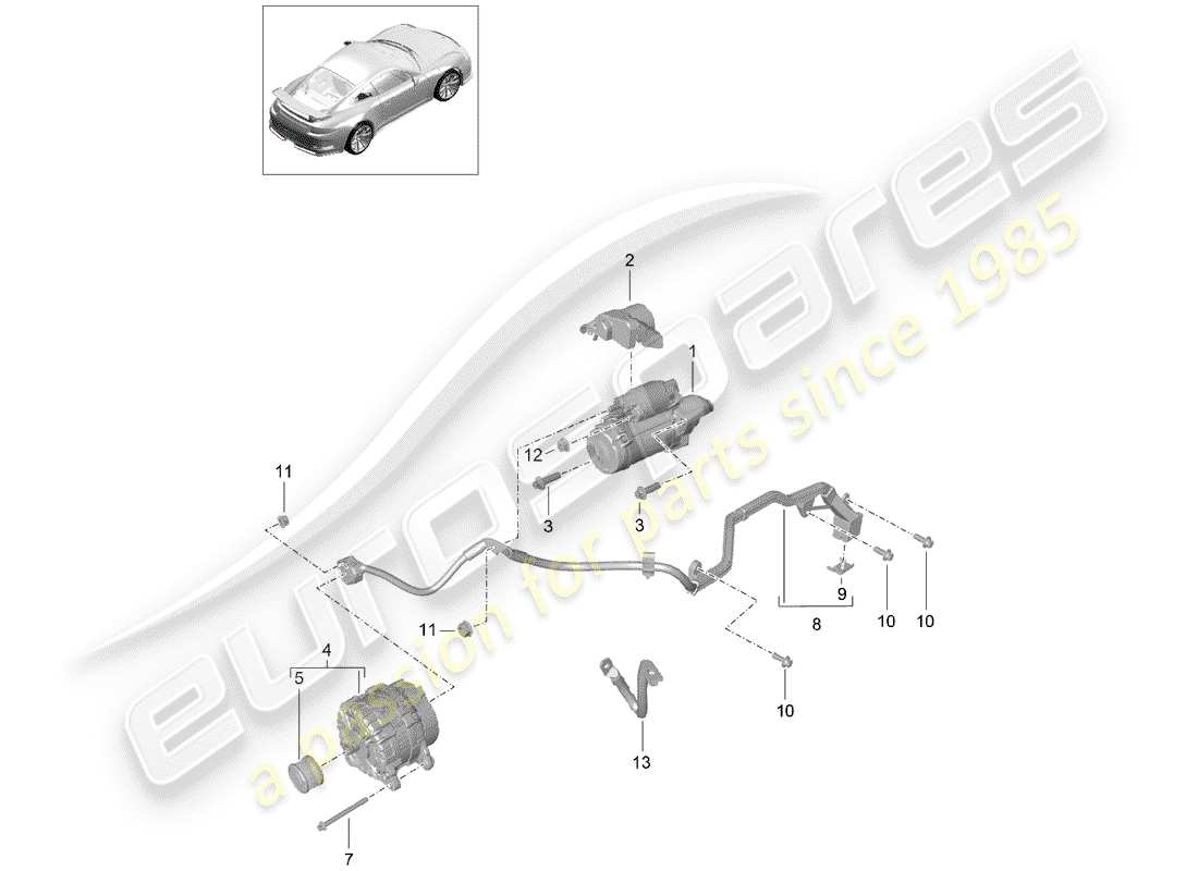 porsche 2016 (991-1 r/gt3/rs) starter alternator earth line part diagram