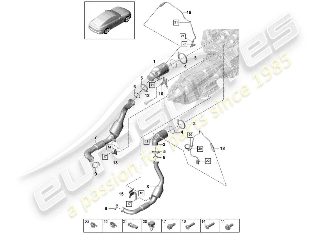 porsche 2018 (panamera 971-1) exhaust system catalytic converter lambda probe part diagram