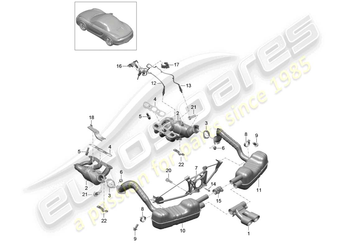 porsche 2016 (981 boxster) exhaust system parts diagram