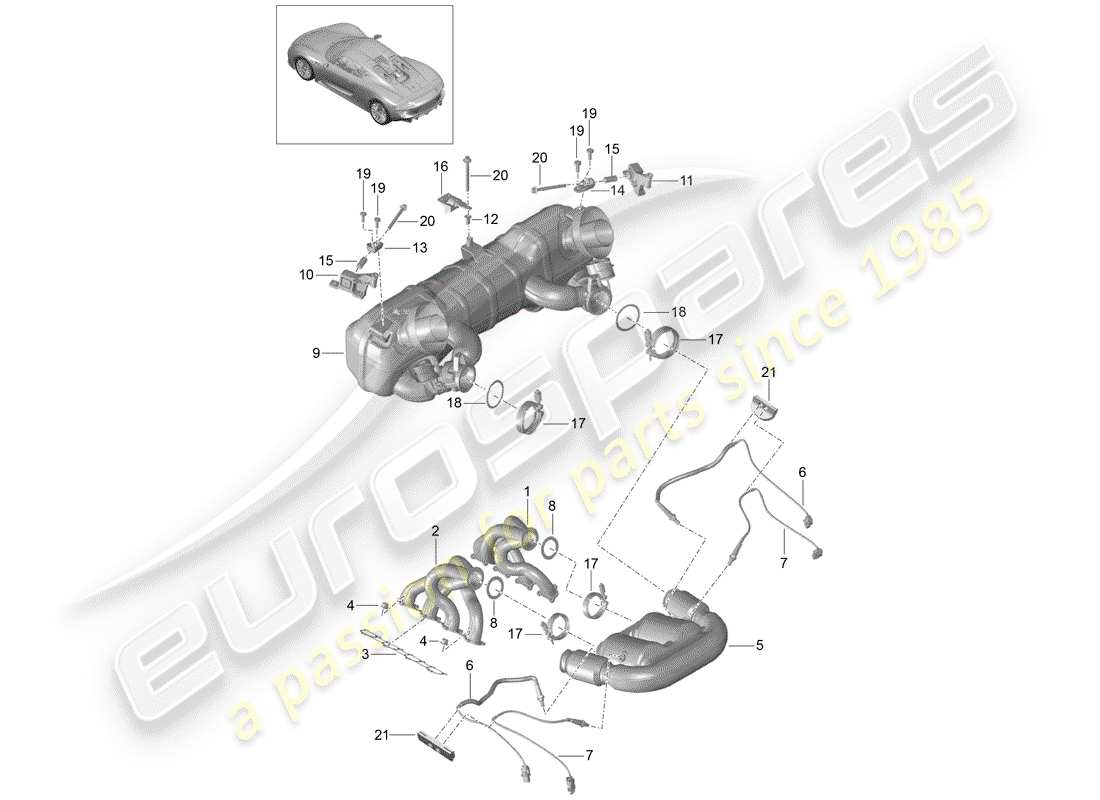 porsche 2015 (918 spyder) exhaust system parts diagram