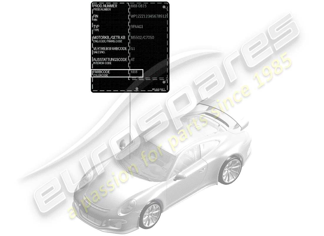 porsche 2015 (991-1 r/gt3/rs) paint touch-up applicator paints part diagram