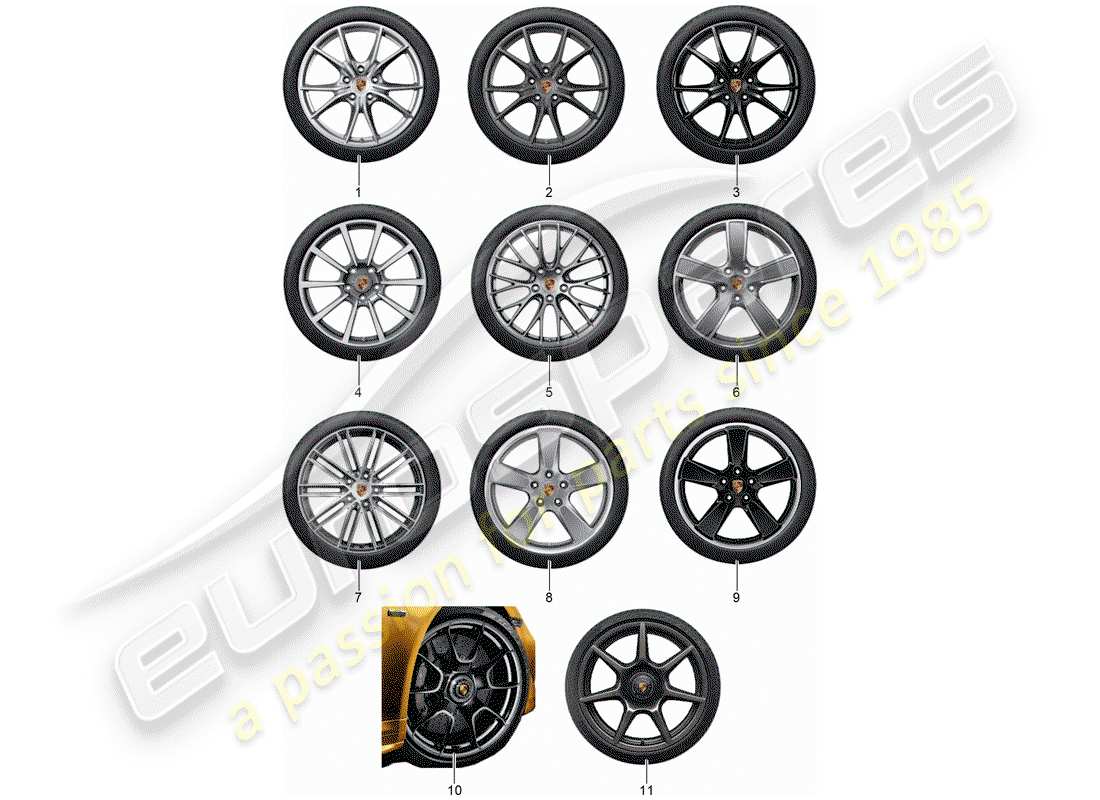porsche 2014 (tequipment 98x/99x) 1 set aluminium rims with parts diagram