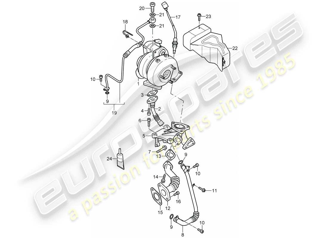 porsche 2009 (cayenne e1 9pa) exhaust gas turbocharger oil pipe parts diagram