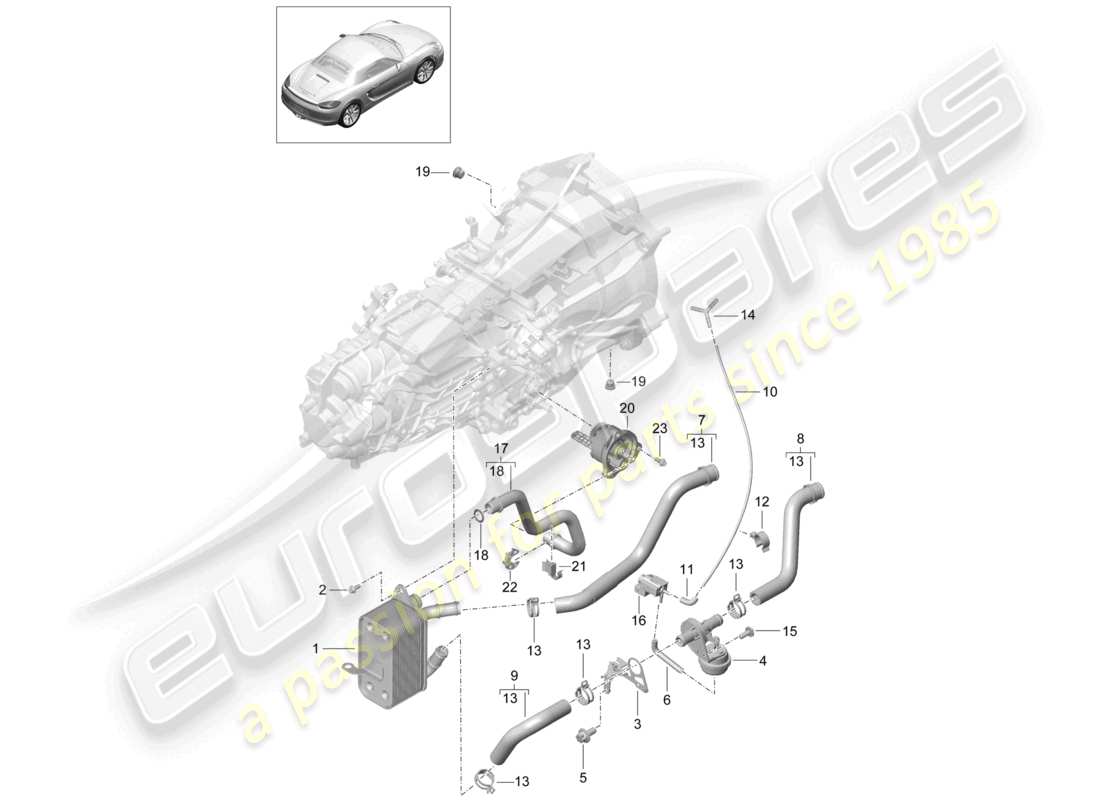 porsche 2012 (981 boxster) manual gearbox heat exchanger oil pipe water pipe parts diagram