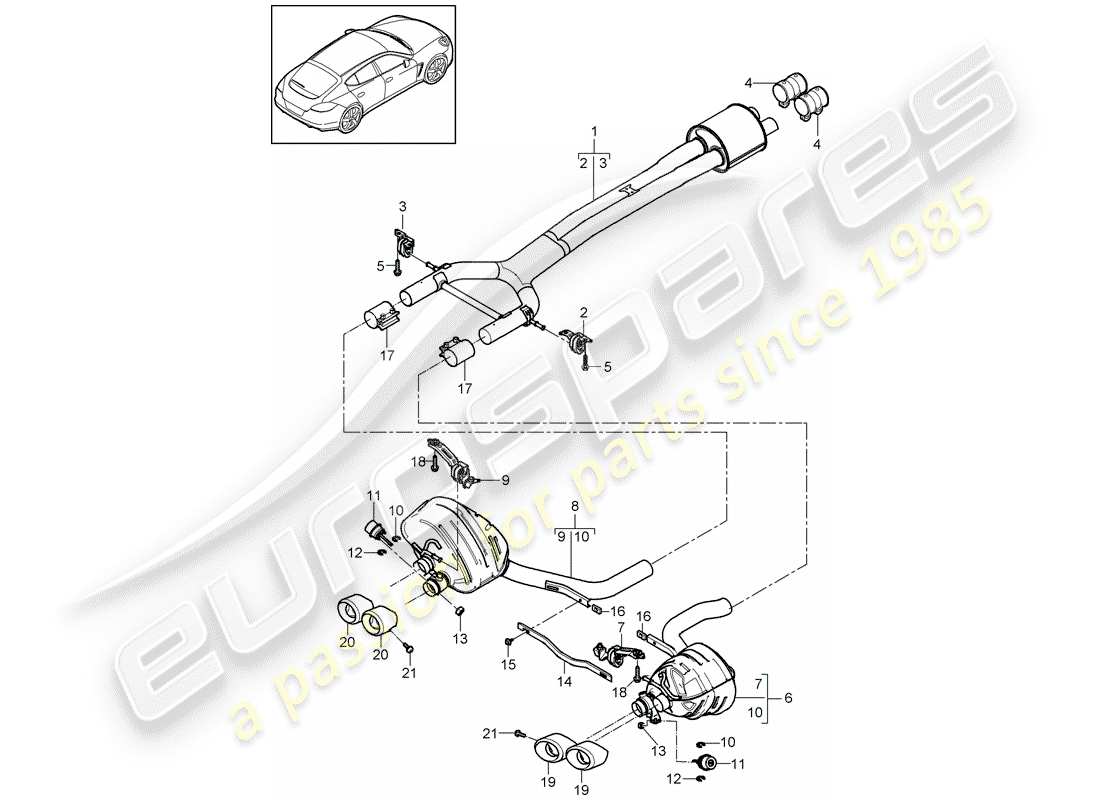 porsche 2016 (panamera 970) exhaust system front silencer rear silencer parts diagram