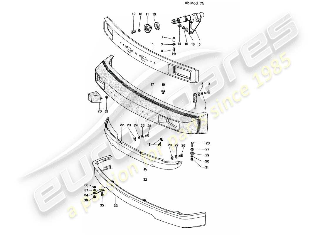 porsche 1975 (914) bumper - d - mj 1975>> part diagram