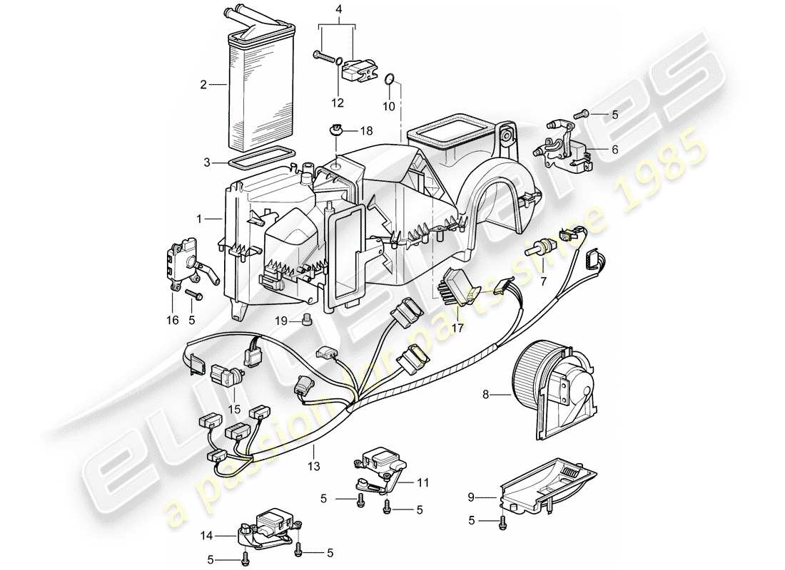 porsche 996 (2001) air distribution housing - single parts parts diagram
