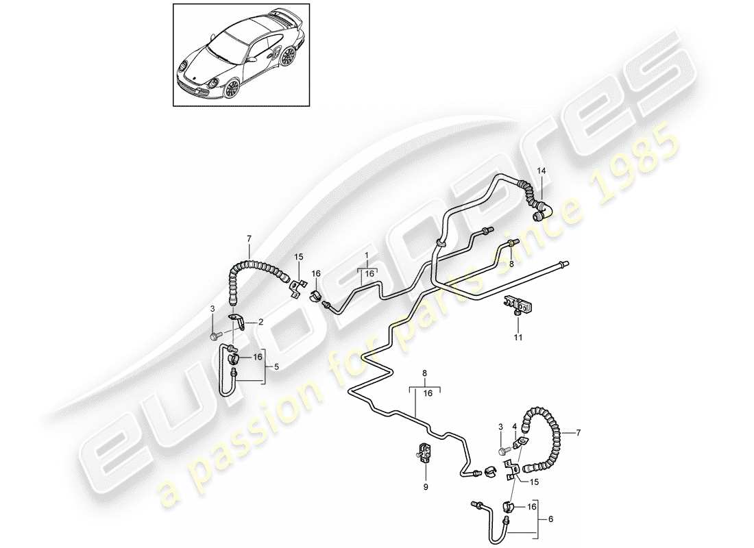 porsche 2013 (997-2 turbo / gt2 rs) brake line parts diagram
