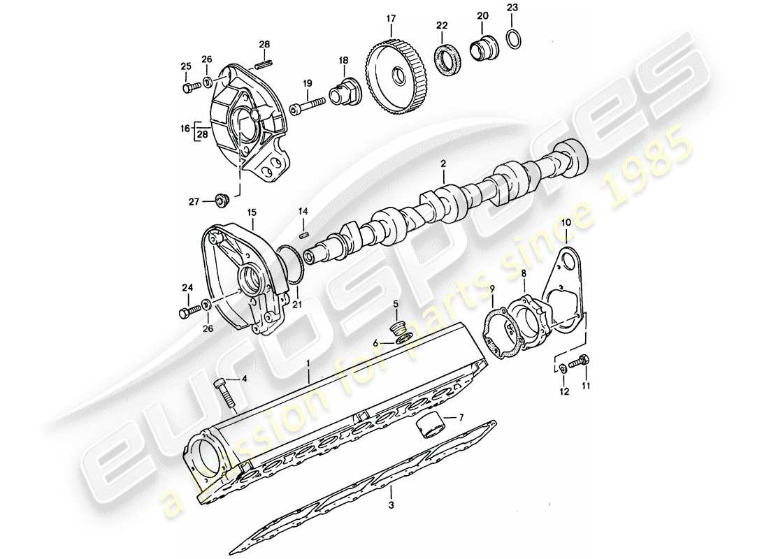 porsche 1990 (944) camshaft housing - camshaft part diagram
