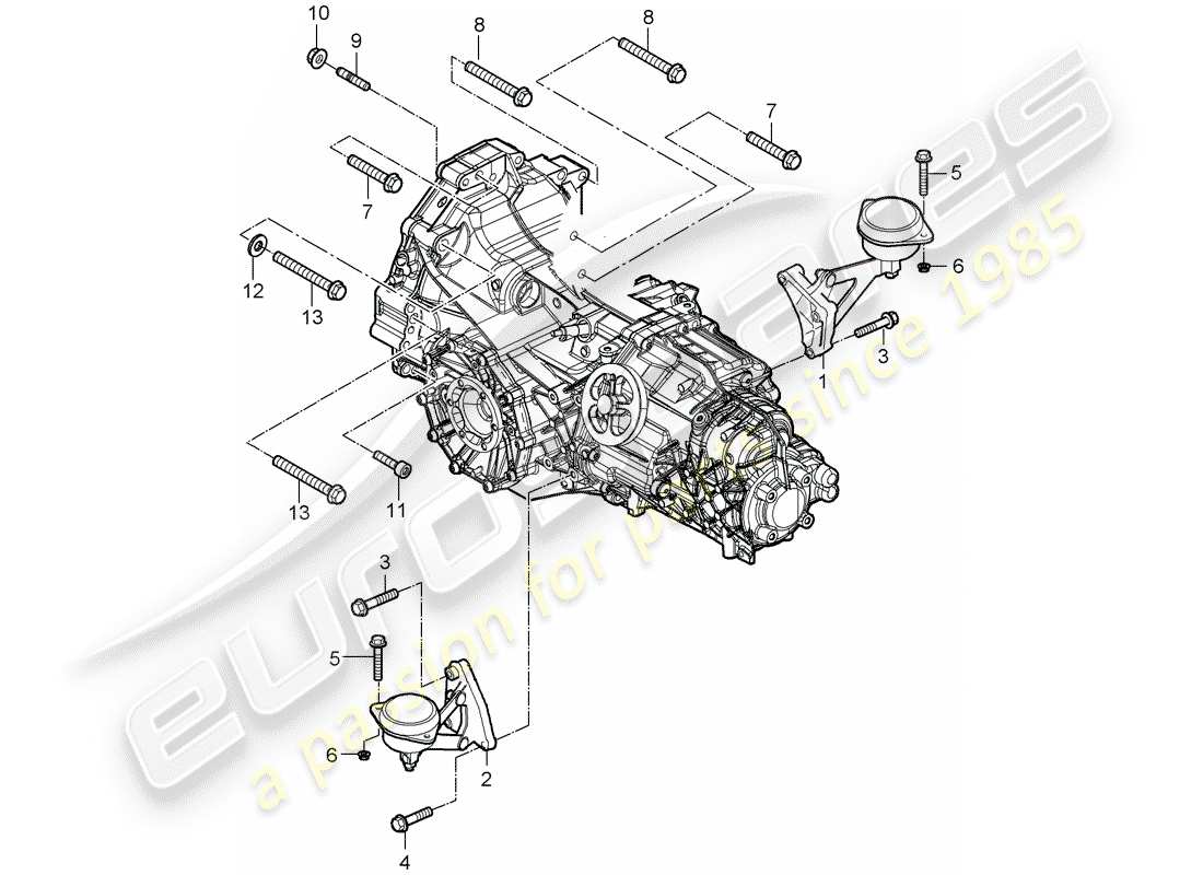 porsche 2008 (987 boxster) 6-speed manual transmission gearbox mounting connection elements engine parts diagram