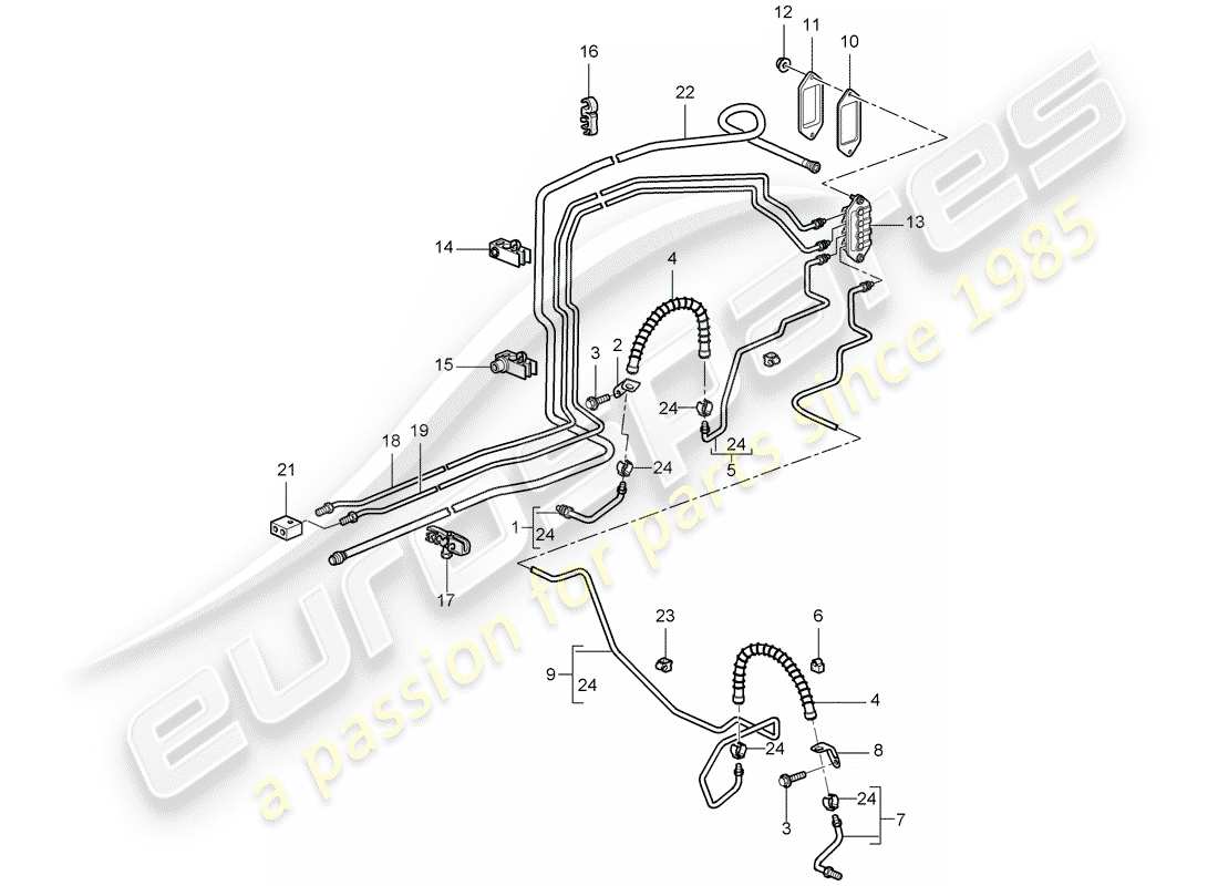 porsche 2007 (987 boxster) brake line underbody vacuum line parts diagram