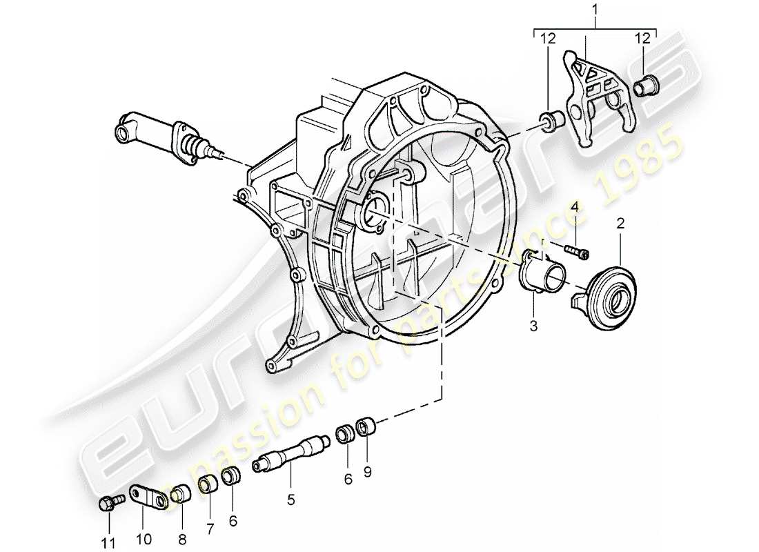 porsche 2005 (996 gt3) clutch release part diagram