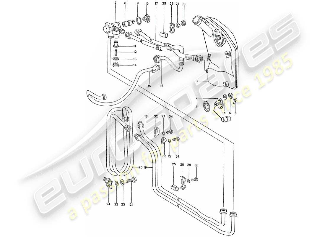 porsche 911 (1975) engine lubrication - radiator coil part diagram