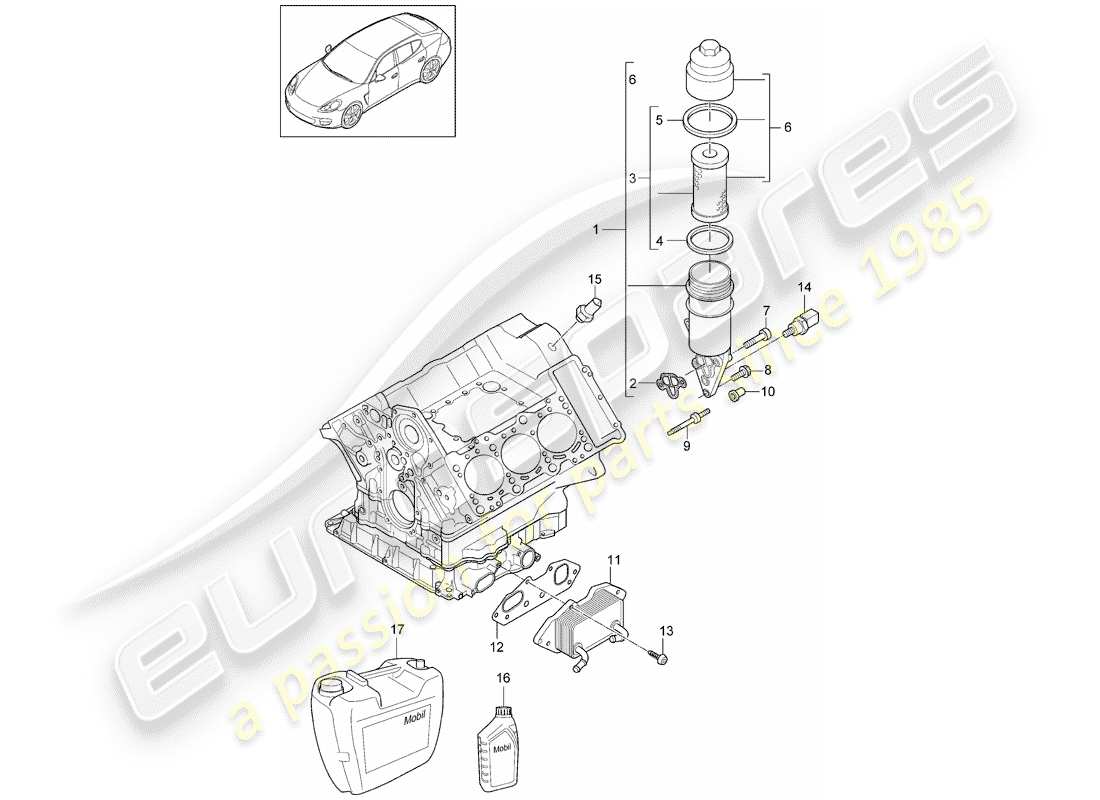 porsche 2014 (panamera 970) oil filter console oil cooler part diagram