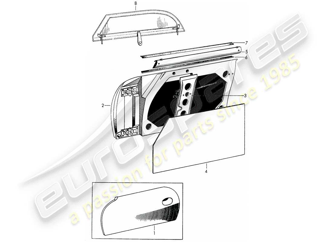 porsche 1955 (356/356a) door - with: - accessories part diagram