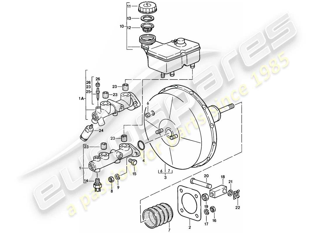 porsche 928 (1985) brake master cylinder - brake booster part diagram