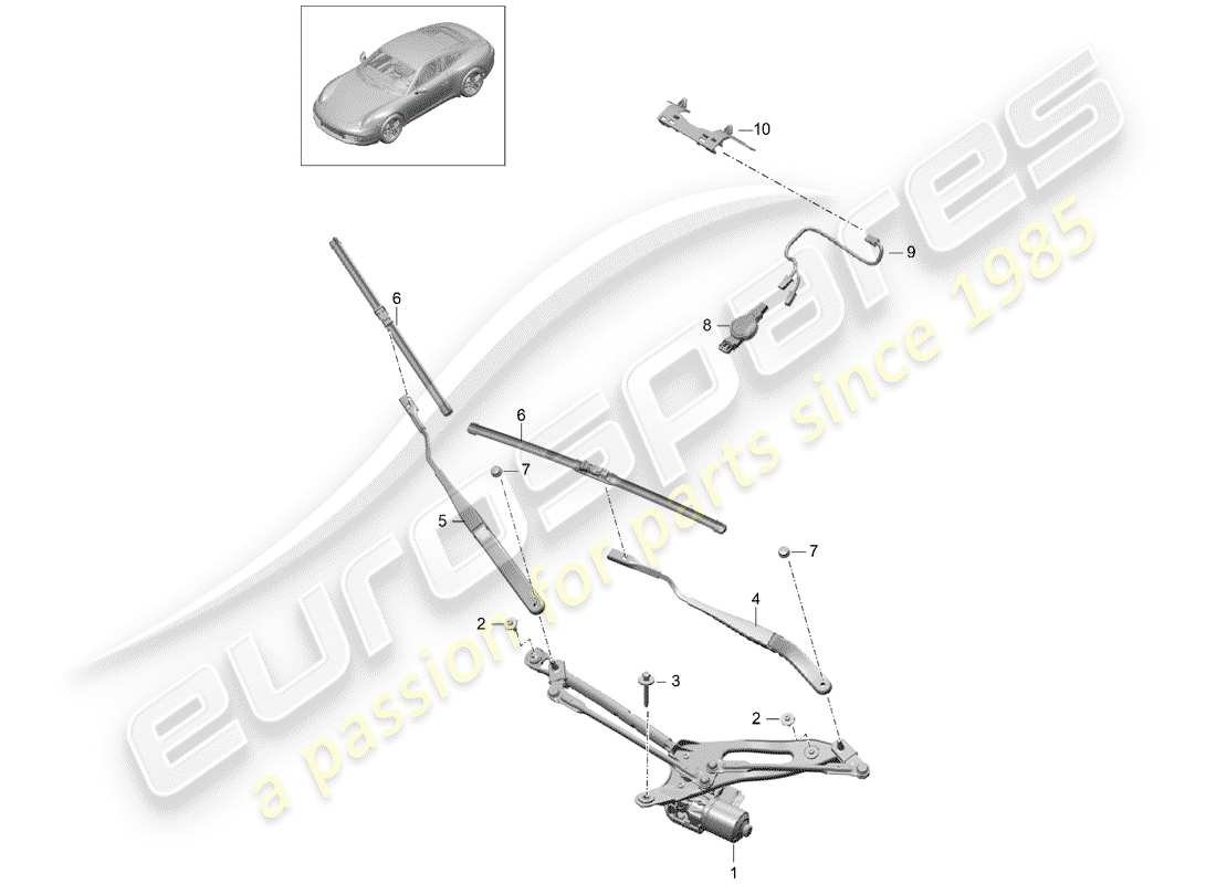 porsche 2014 (991-1) windscreen wiper system, compl rain sensor parts diagram