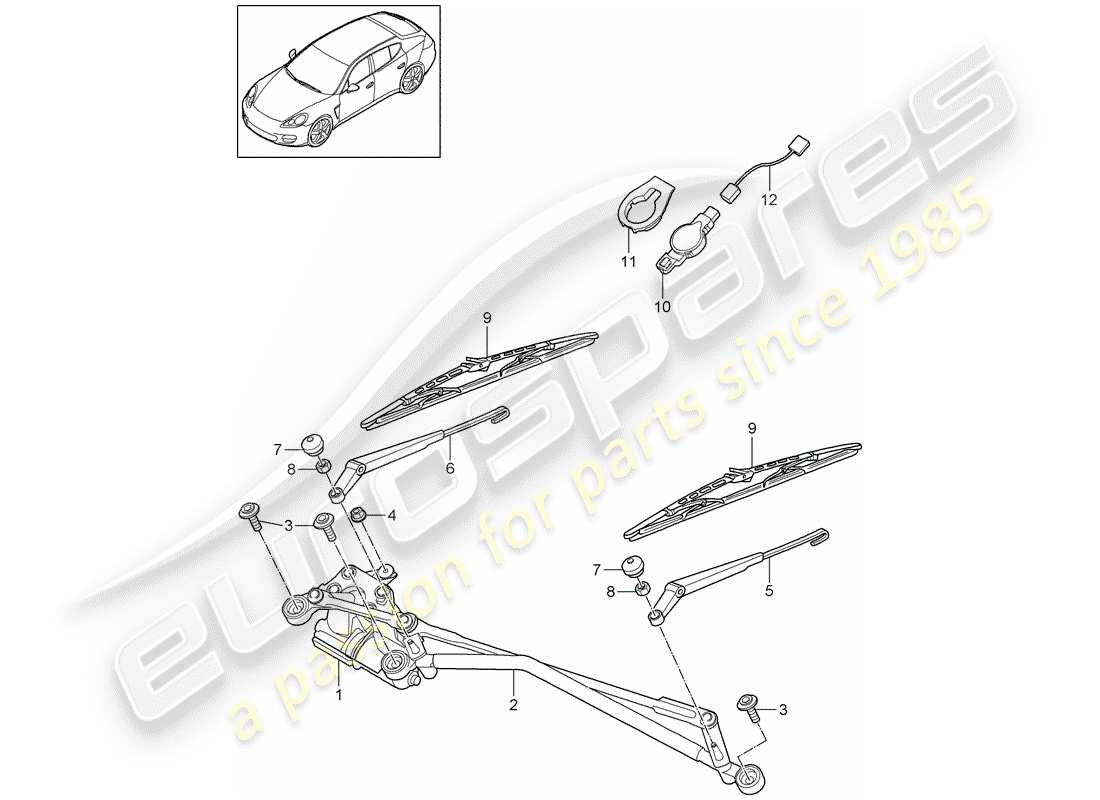porsche 2016 (panamera 970) windscreen wiper system, compl rain sensor parts diagram