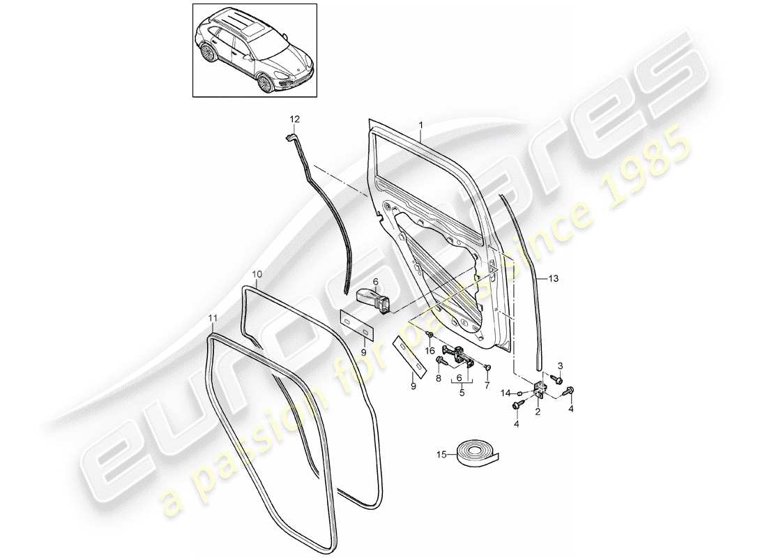 porsche 2017 (cayenne e2 92a) door shell rear gaskets part diagram