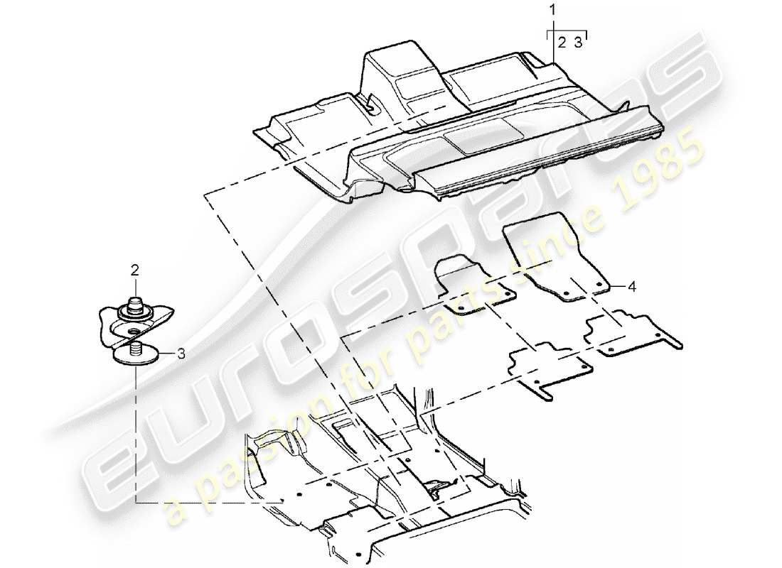 porsche 2005 (cayenne e1 9pa) flooring rear accessories part diagram