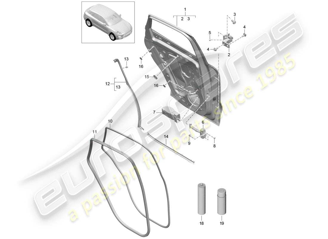 porsche 2017 (macan) door shell rear gaskets part diagram