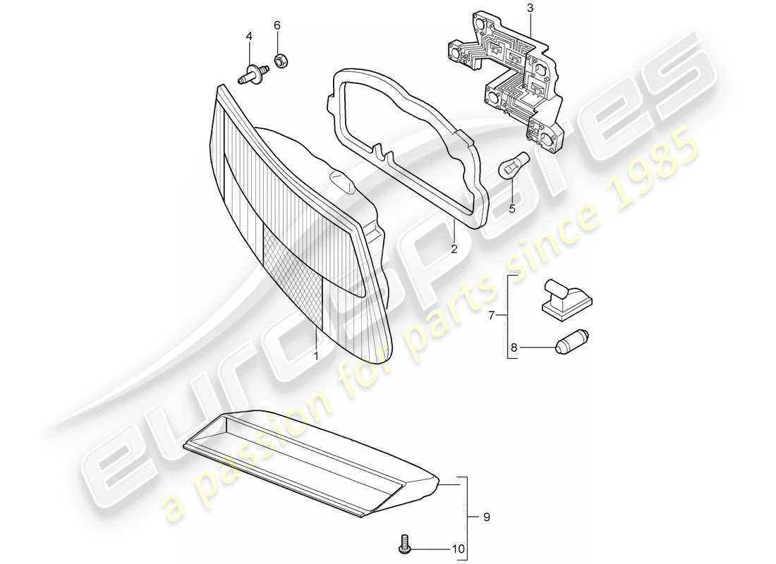 porsche 2006 (987 cayman) rear light licence plate light additional brake light part diagram