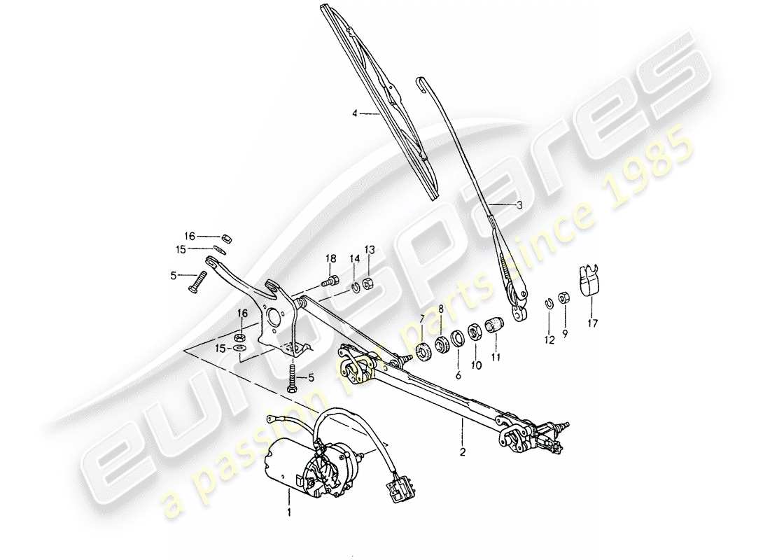 porsche 1989 (964) windscreen wiper system parts diagram