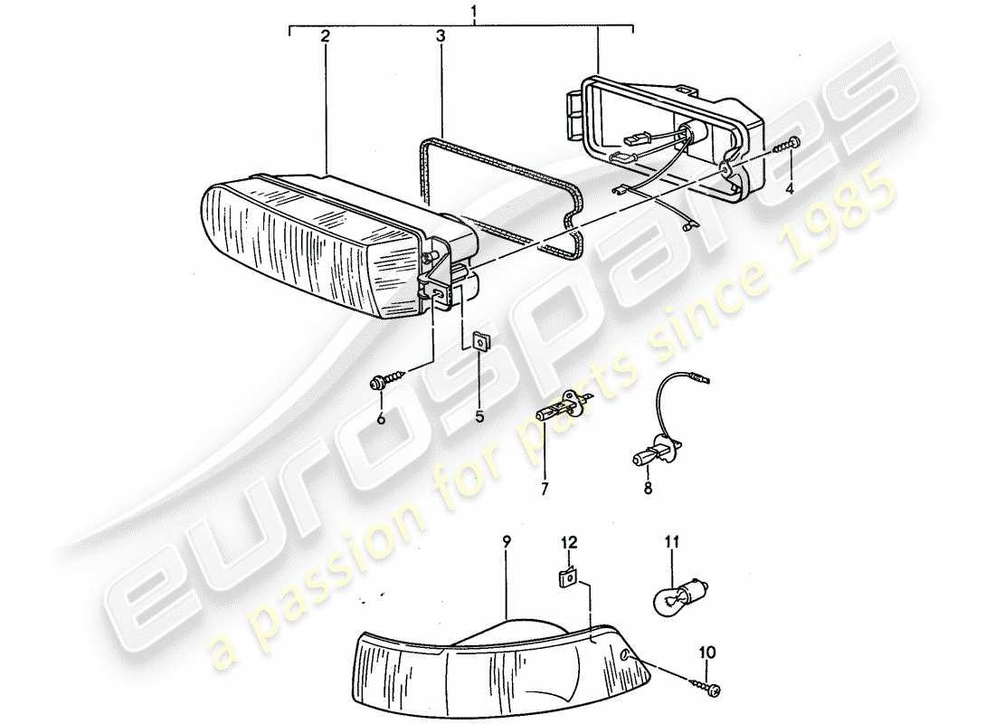 porsche 1992 (968) additional headlight - turn signal part diagram