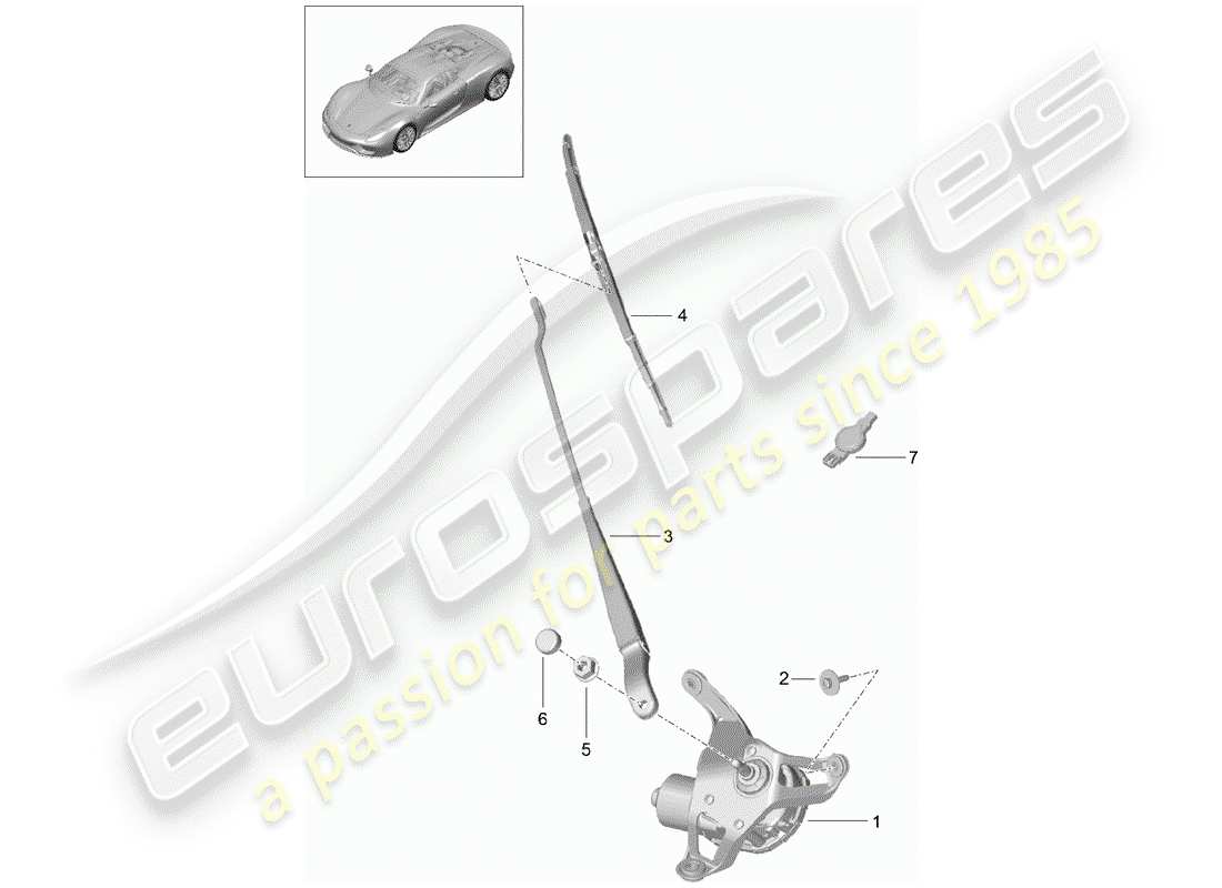 porsche 2015 (918 spyder) windshield wiper system compl. parts diagram