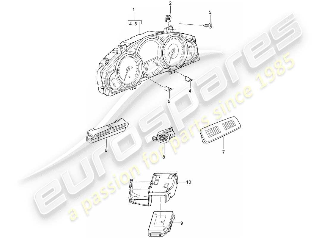 porsche 2005 (cayenne e1 9pa) combi-instrument display unit parking aid magnetic field probe compass part diagram