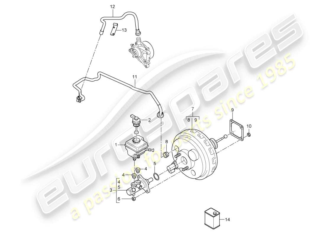 porsche 2010 (cayenne e1 9pa) brake master cylinder brake servo vacuum line parts diagram