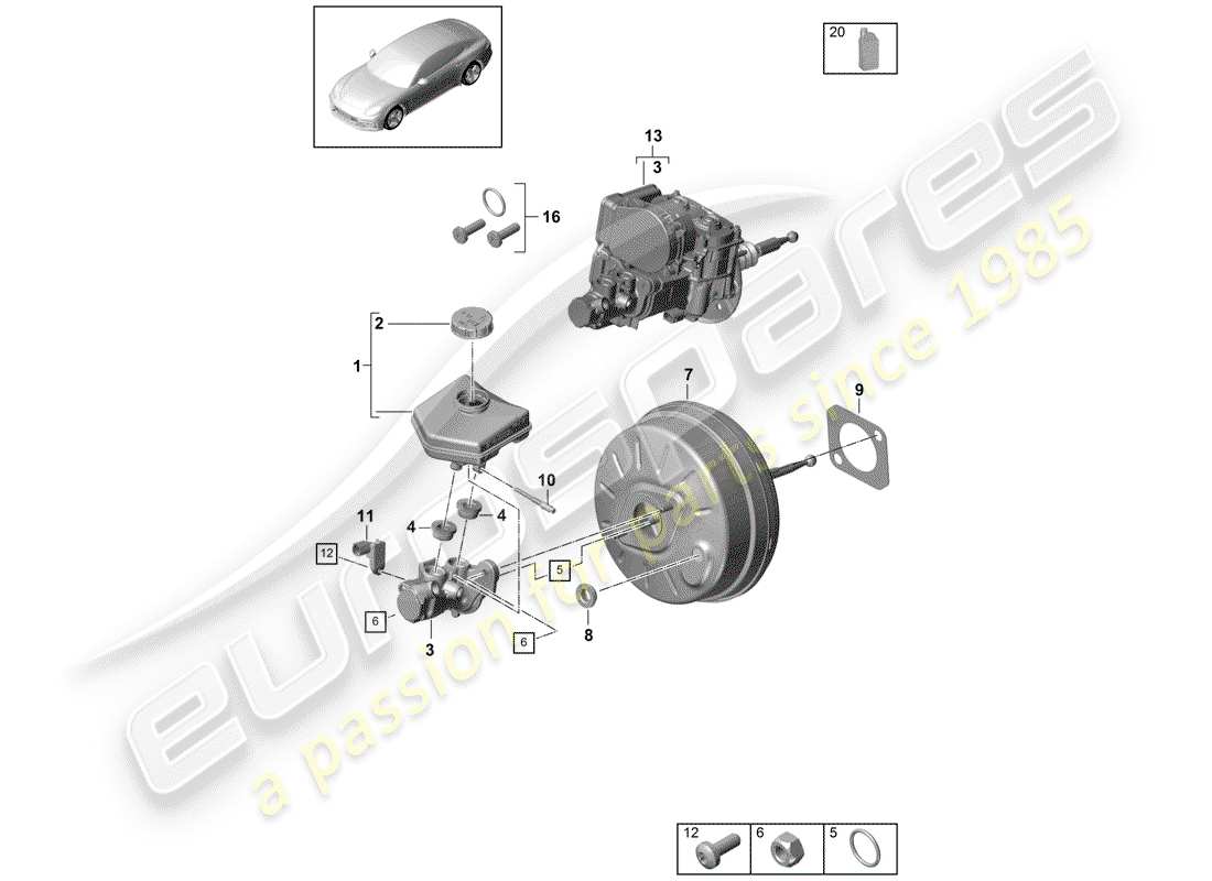 porsche 2019 (panamera 971-1) brake master cylinder brake servo part diagram