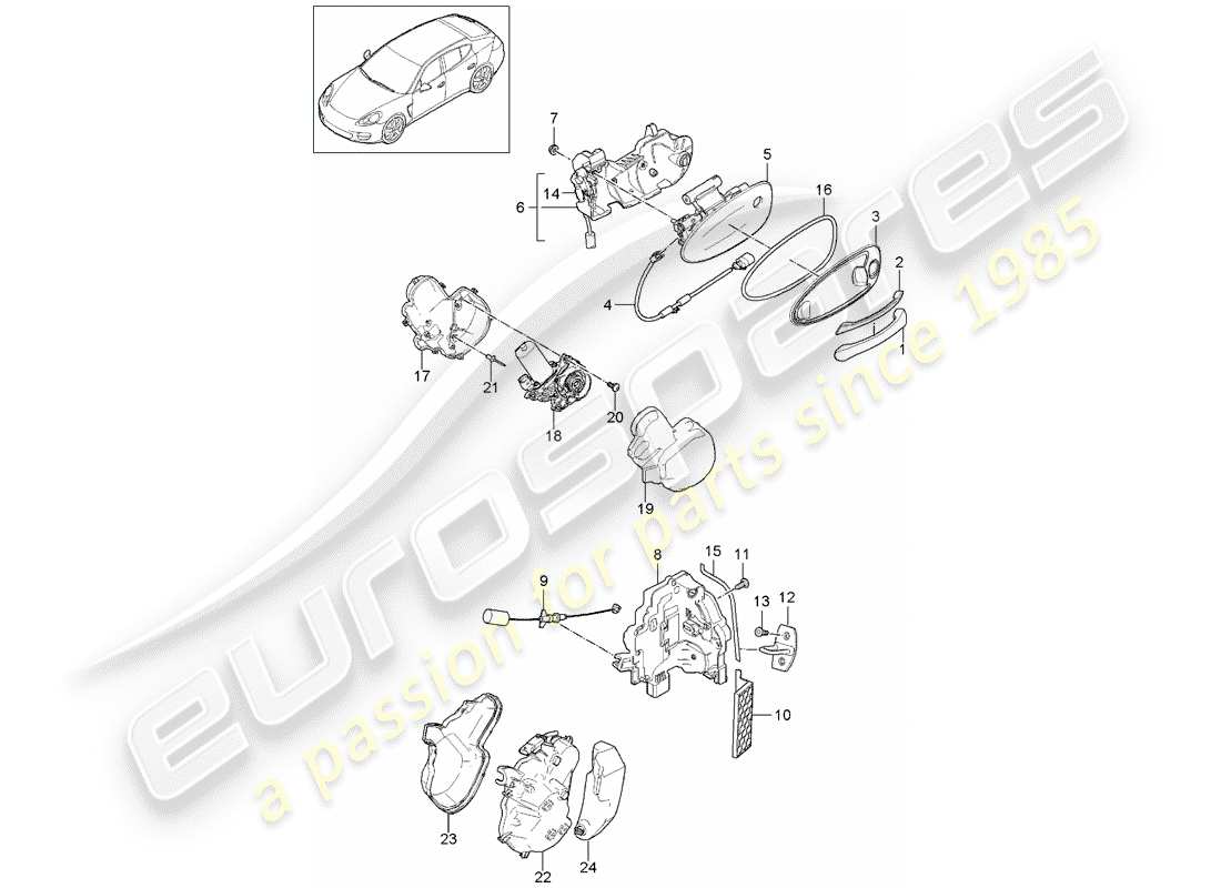 porsche 2010 (panamera 970) door handles front and rear door lock part diagram