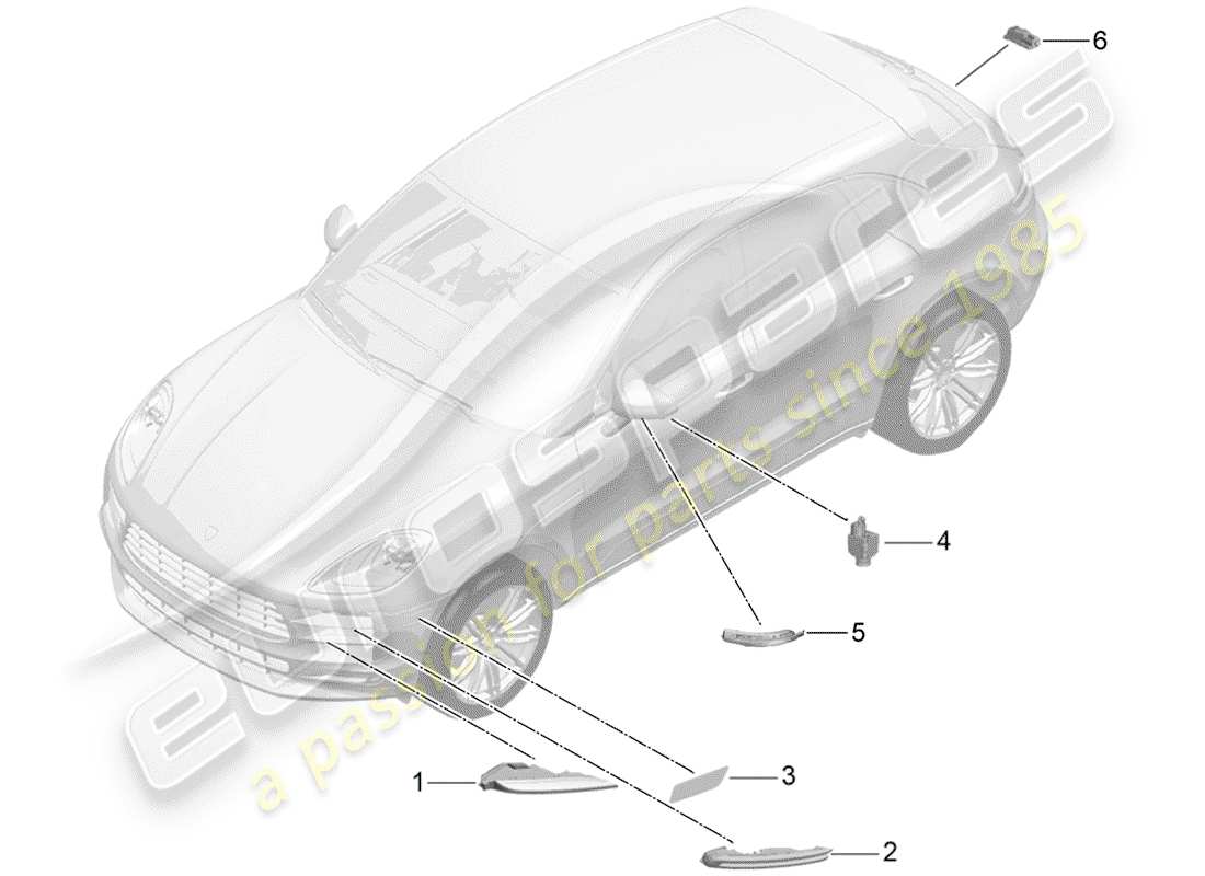 porsche 2020 (macan) turn signal repeater side marker light licence plate light parts diagram