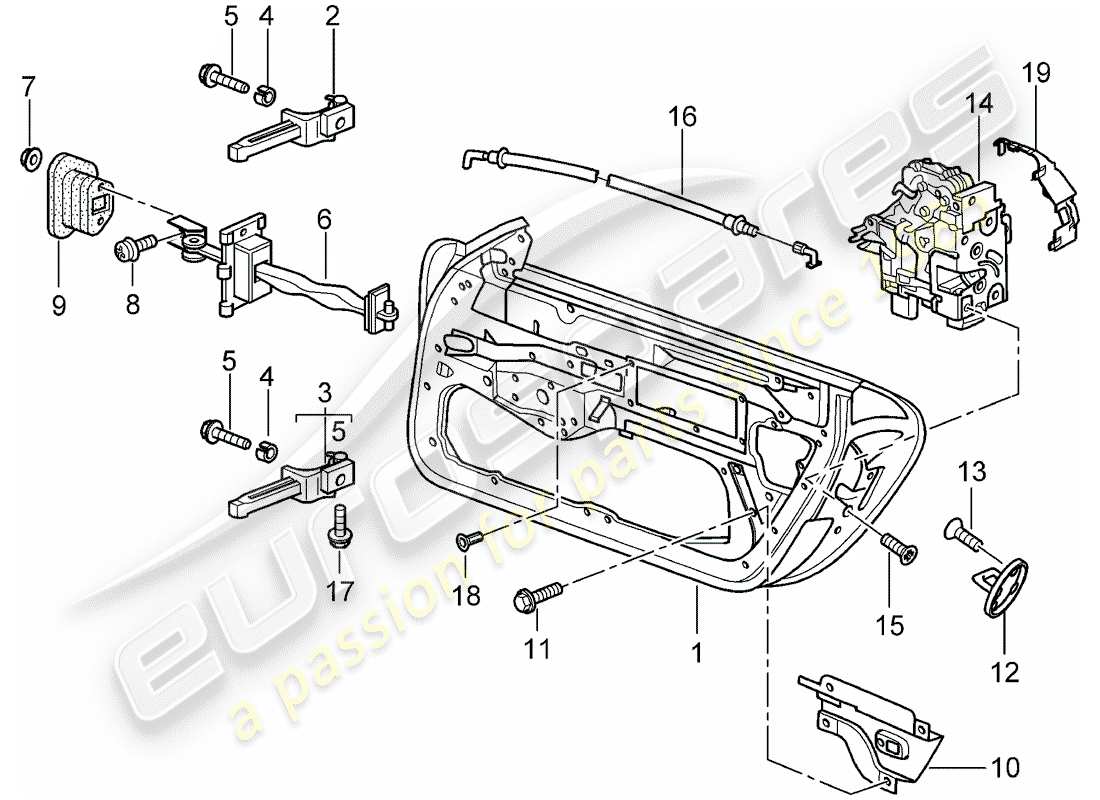 porsche 1998 (986 boxster) door shell door lock part diagram
