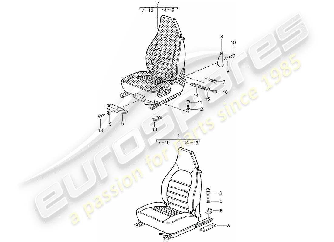 porsche 1987 (959) front seat parts diagram