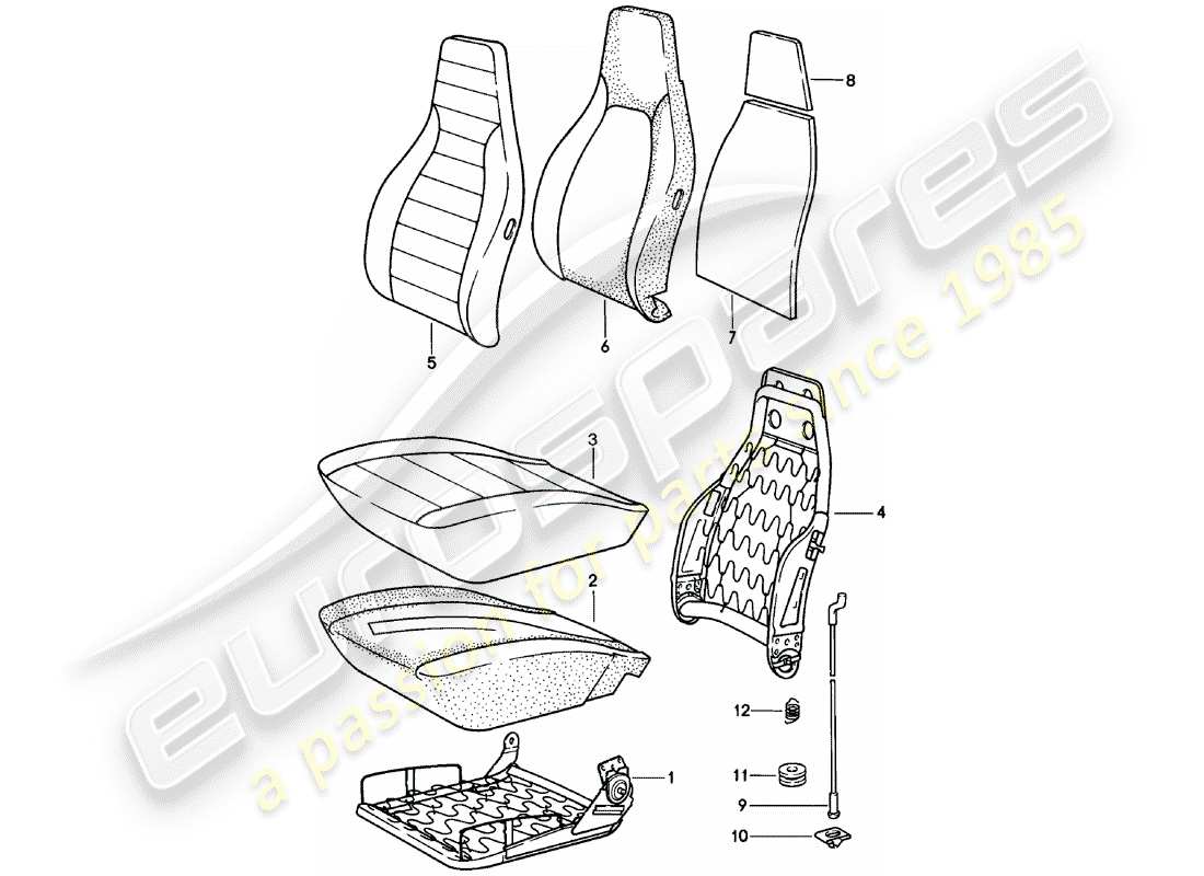 porsche 1978 (911) front seat - single parts part diagram