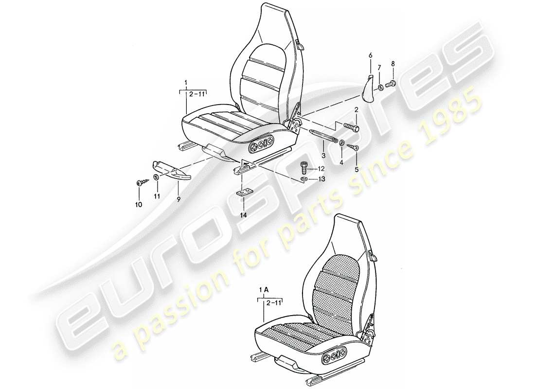 porsche 1988 (928) seat - complete parts diagram
