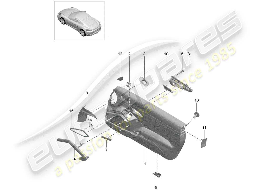 porsche 2017 (718 cayman) door panel accessories trim carbon part diagram