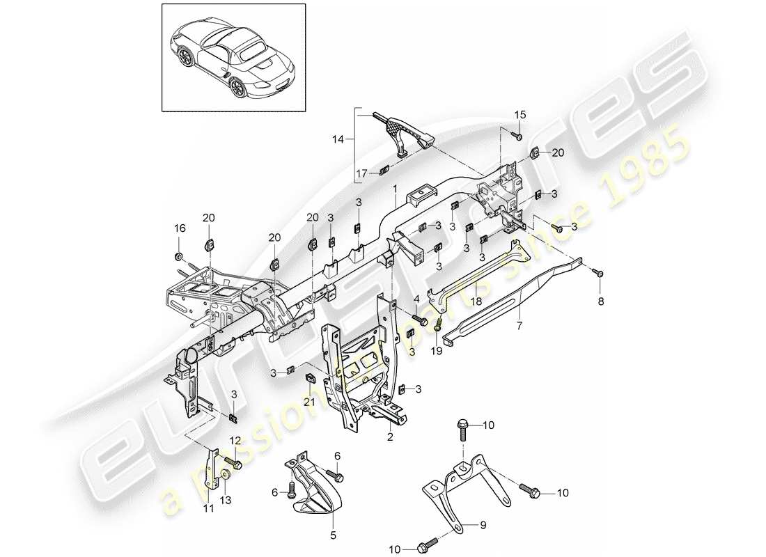 porsche 2012 (987 boxster) retaining frame dashboard parts diagram