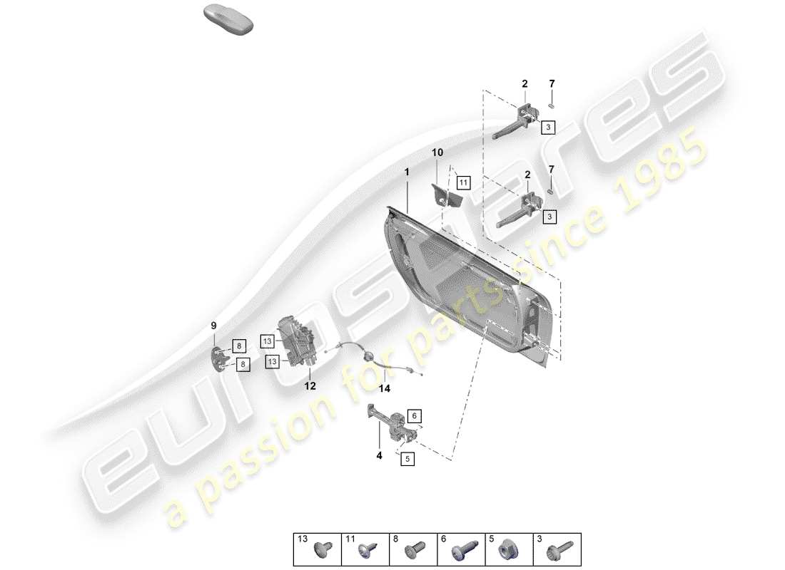 porsche 2019 (718 boxster spyder) door shell with installation parts door lock part diagram