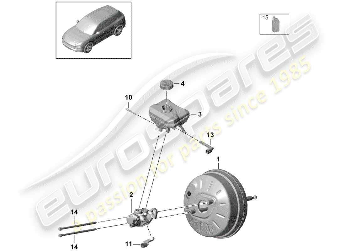 porsche 2020 (cayenne e3 9ya/9yb) brake master cylinder brake servo part diagram